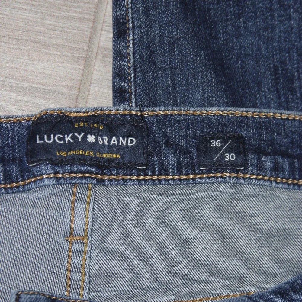 Lucky‎ Brand 121 Slim Jeans Mens 36x30 Blue Dark Wash Denim Stretch Distressed